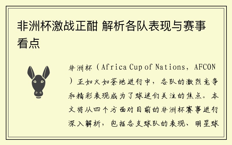 非洲杯激战正酣 解析各队表现与赛事看点